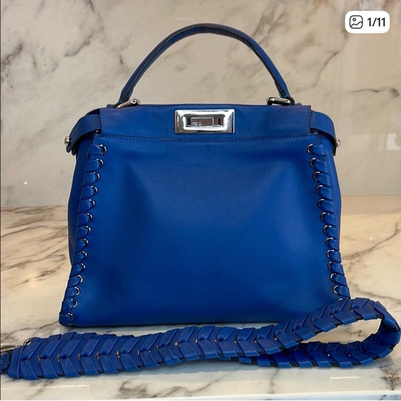 Fendi Handbags - Fendi Peekaboo Cobalt Blue Whipstitch Leather Top Handle Crossbody Bag authentic
